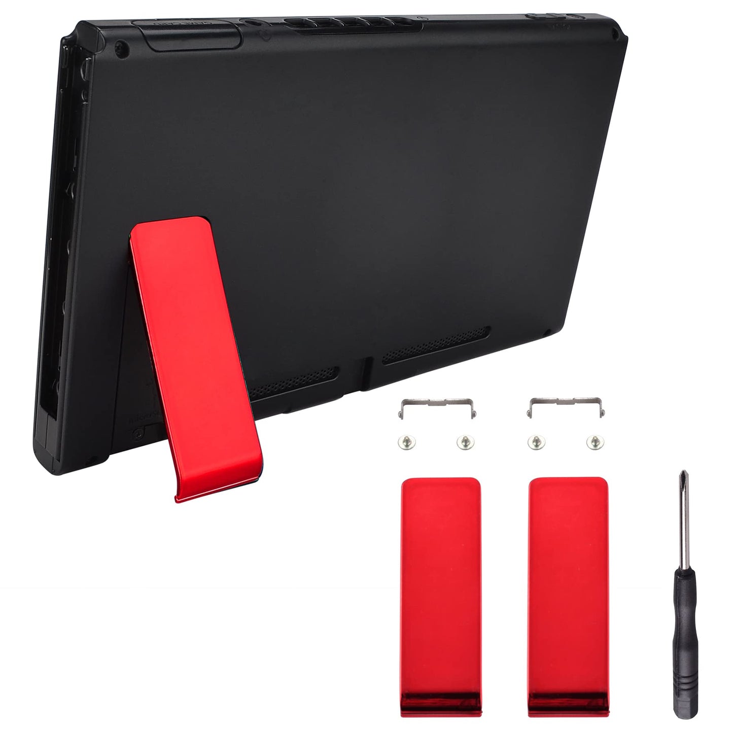 eXtremeRate 2 Set of Chrome Red Replacement Kickstand for Nintendo Switch Console  Back Bracket Holder Kick Stand for Nintendo Switch - Console NOT Included