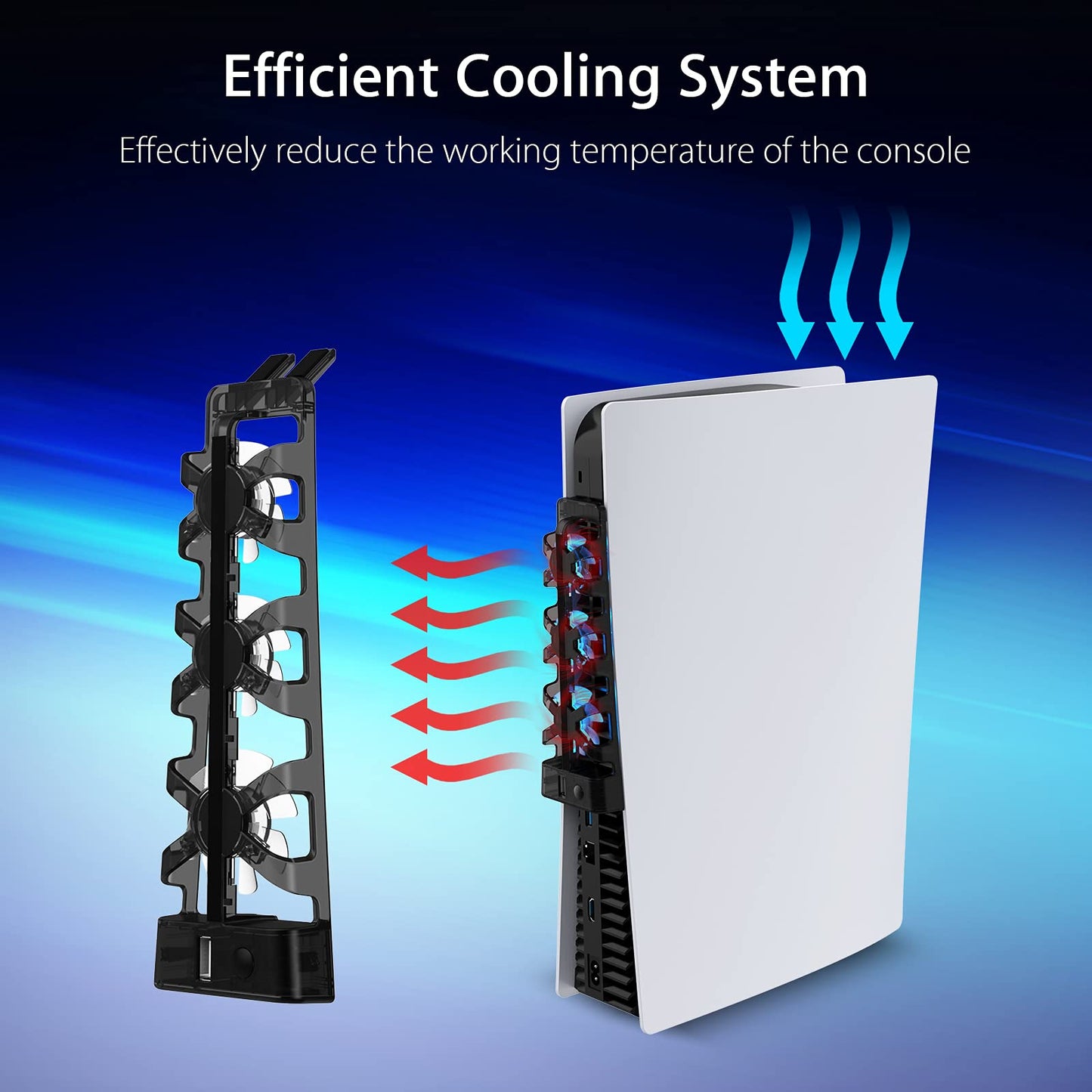 NexiGo Cooling Fan for PS5 - 3 Speed Levels, LED Light, Black, Model 1523BLK, Extra USB Port