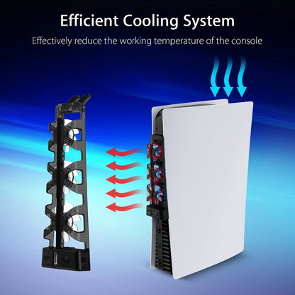 NexiGo Cooling Fan for PS5 - 3 Speed Levels, LED Light, Black, Model 1523BLK, Extra USB Port