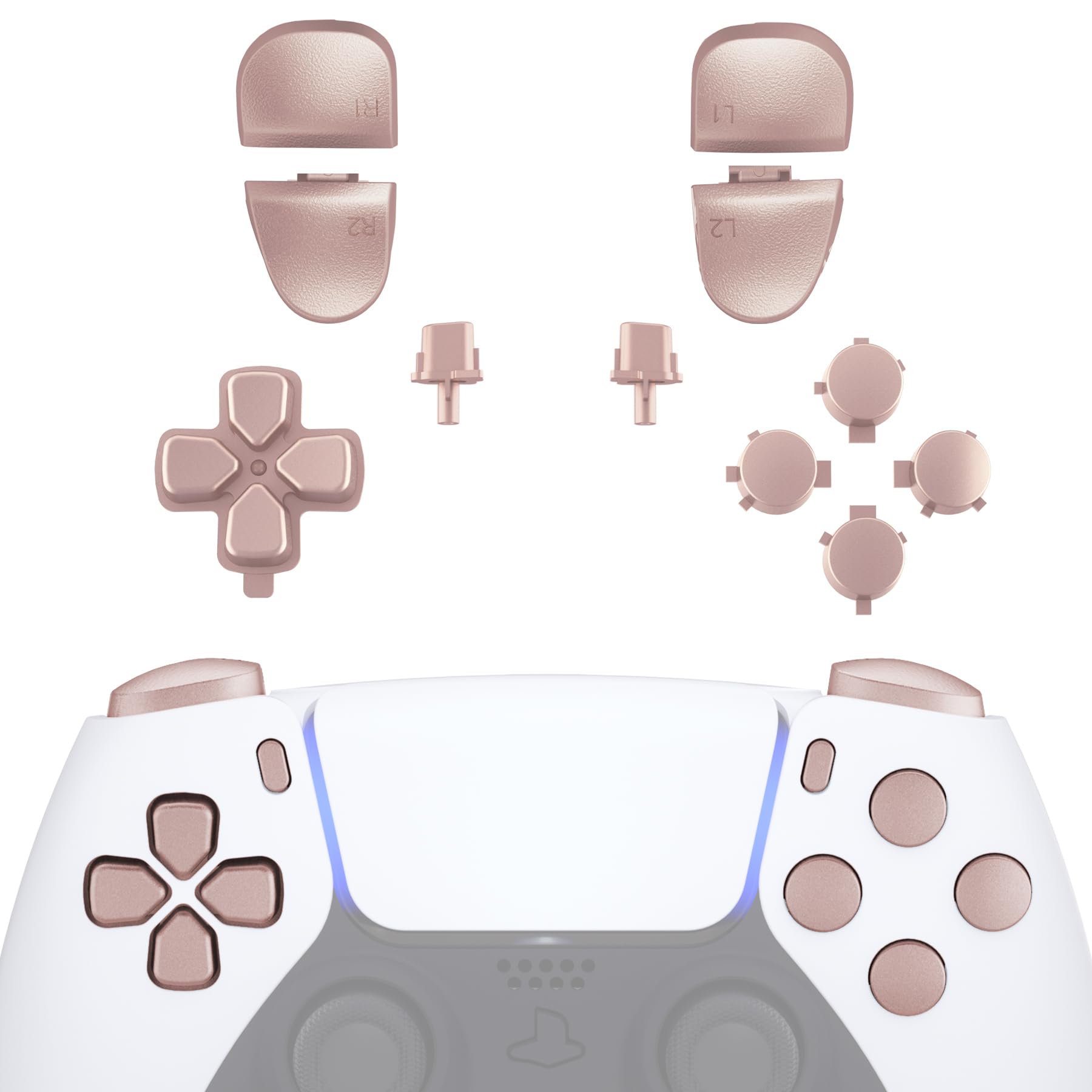 eXtremeRate Replacement D-pad R1 L1 R2 L2 Triggers Share Options Face Buttons  Metallic Rose Gold Full Set Buttons Compatible with ps5 Controller BDM-030 BDM-040 BDM-050 - Controller NOT Included