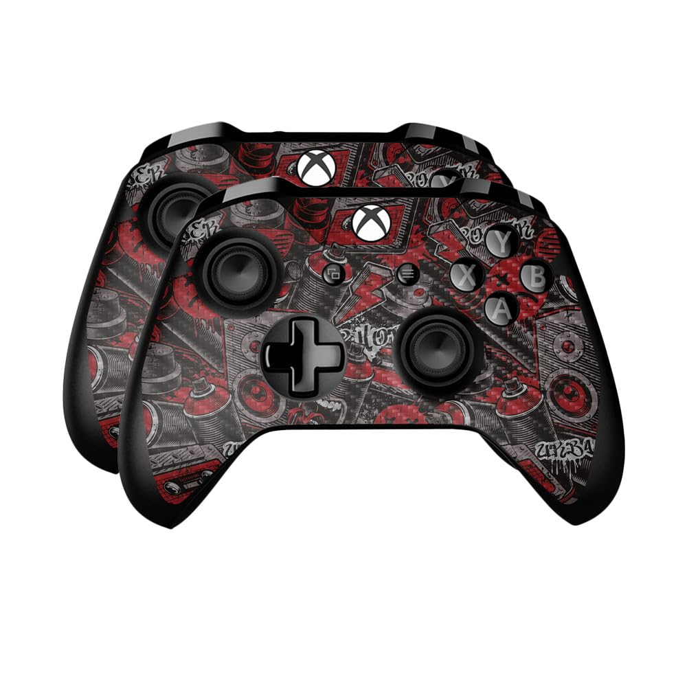 Carbon Fiber Skin Compatible with Microsoft Xbox One Controller (2 Pack) - Red Hip Hop - Premium 3M Vinyl Protective Wrap Decal Cover - Easy to Apply | Crafted in The USA by MightySkins
