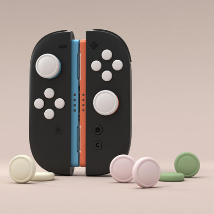 PlayVital Button Caps & Thumb Grip Set for Nintendo Switch 2 - 8 Colorful ABXY Covers & 4 Joystick Caps - White, Pink, Yellow, Matcha Green