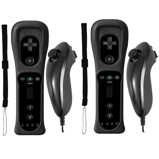 Burcica Wii Remote and Nunchuck Controller - Wireless, Black with Silicone Case & Wrist Strap