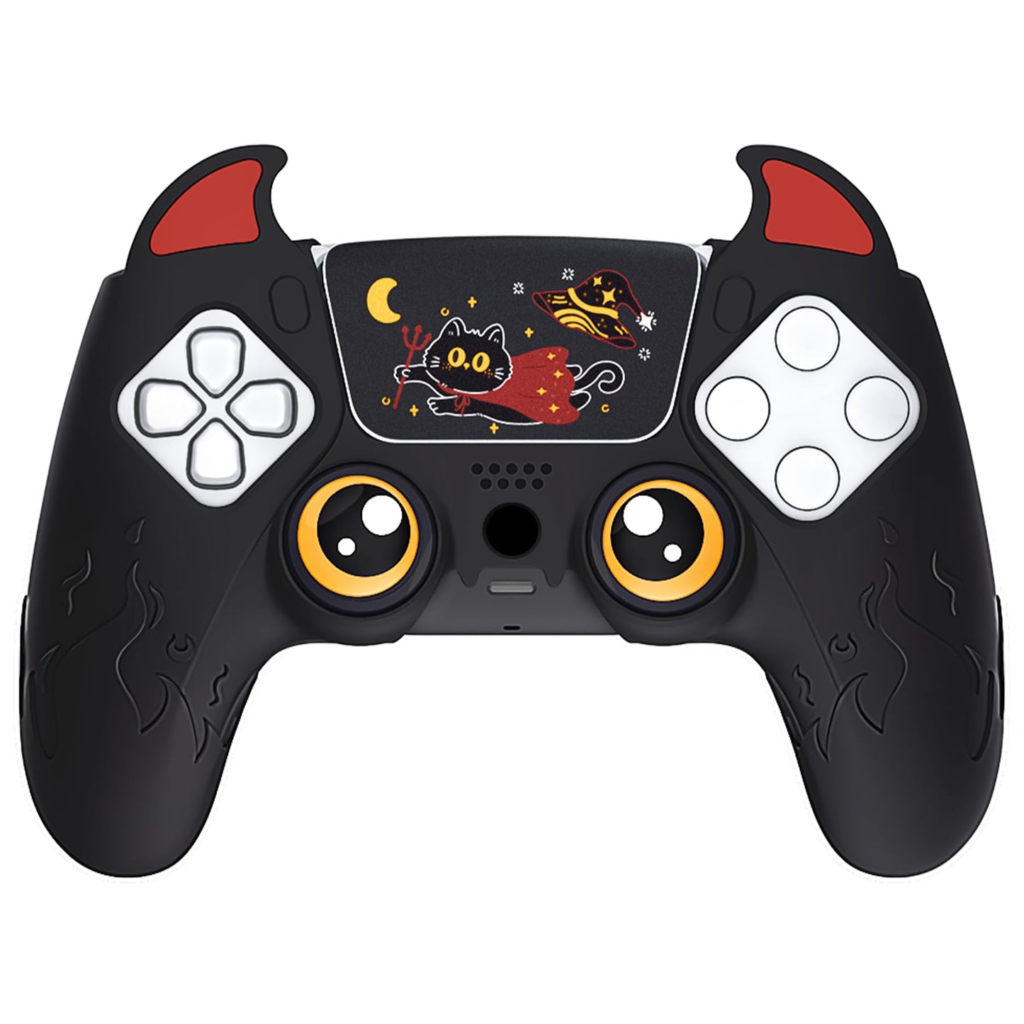 PlayVital Halloween Cute Demon Controller Silicone Case for ps5  Kawaii Controller Cover Gamepad Skin Protector for ps5 with Touch Pad Sticker & Thumb Grip Caps - Black