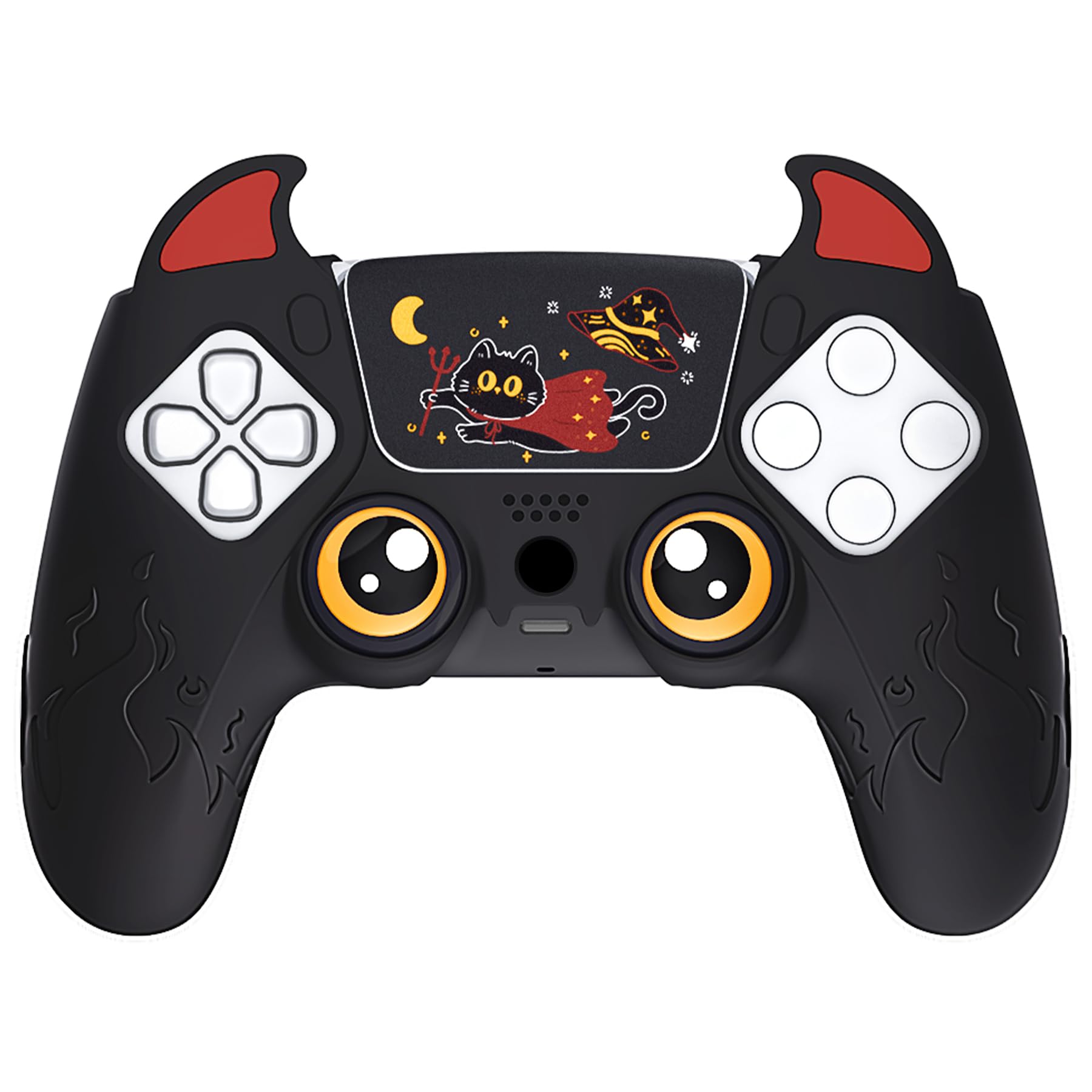PlayVital Halloween Cute Demon Controller Silicone Case for ps5  Kawaii Controller Cover Gamepad Skin Protector for ps5 with Touch Pad Sticker & Thumb Grip Caps - Black