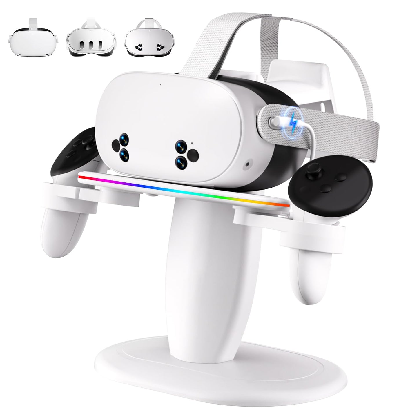 Saqico Fast Charging Dock for Meta Oculus Quest 2/3/3S, RGB Display Stand with USB-C Cable & Tidy VR Accessories, Model Q23