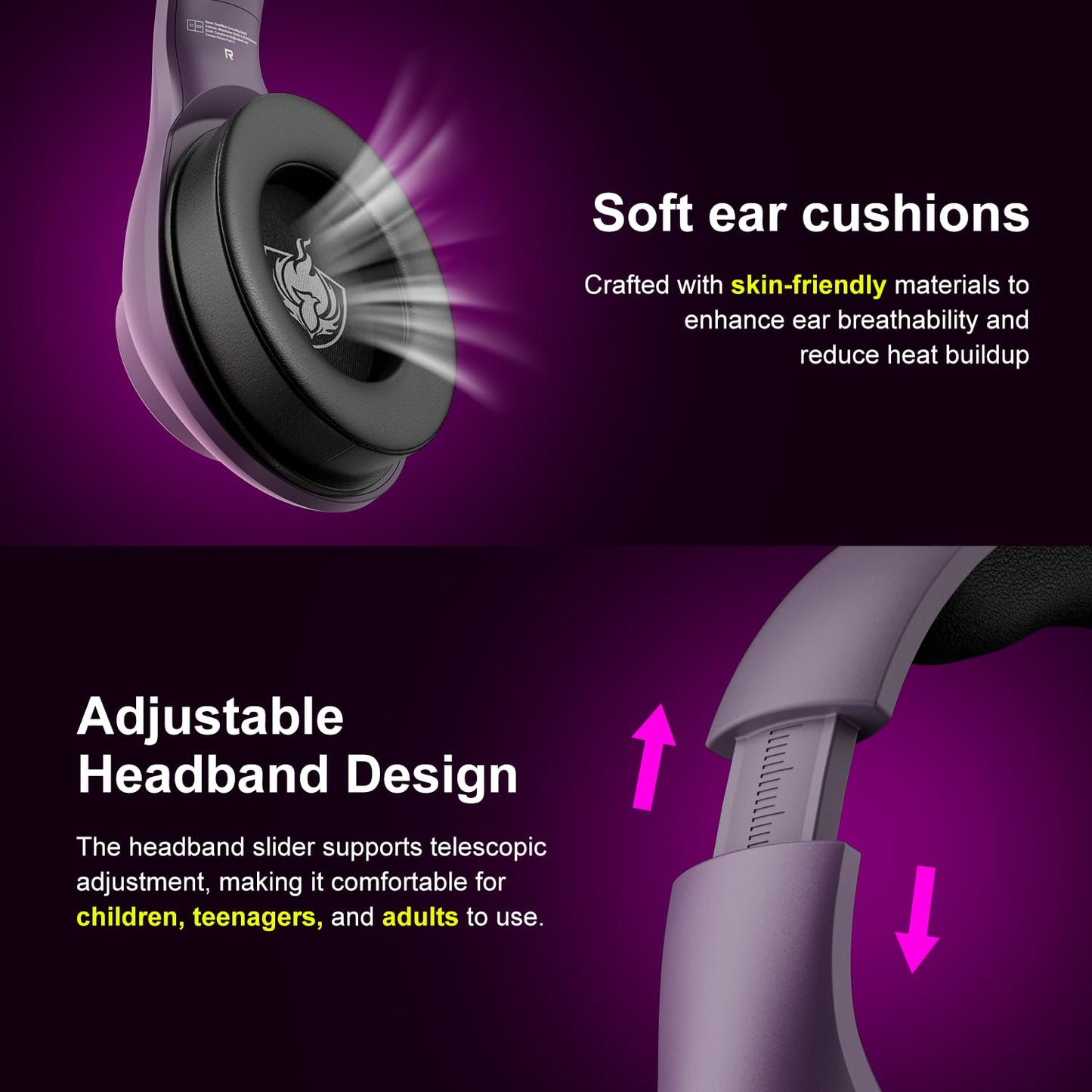 YOTMS Gaming Headset H-7, Wired 7.1 Surround Sound, Noise Cancelling Mic, Purple, Compatible with PS5/PS4/PC/Xbox Series X/S/Switch
