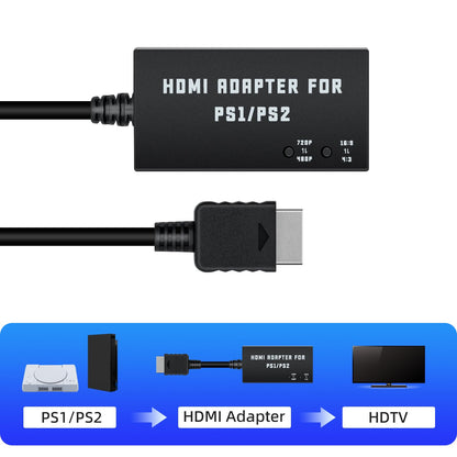 Mcbazel HDMI Adapter for PS2/PS1 - 480p/720p Support, 4:3/16:9 Aspect Ratio, Black, Model MT-010014