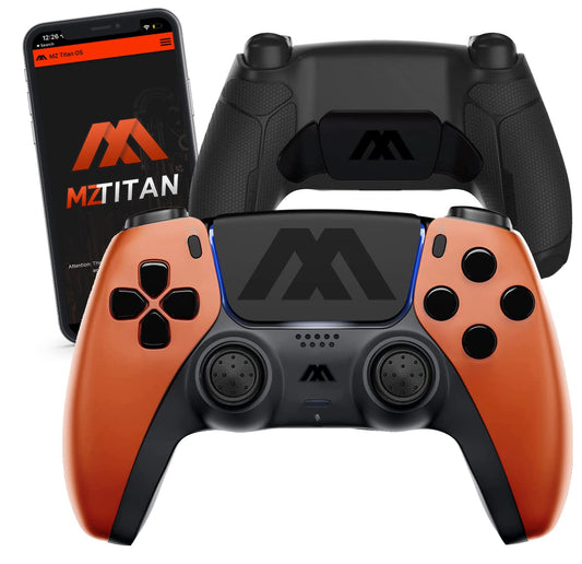 MODDEDZONE Extreme Modded Controller + Anti Recoil |Back Remappable Paddles|Interchangeable Thumbsticks| Hair Triggers|Tactical Buttons| Compatible with PS5 Console & PC | APP controlled (Soft Orange)