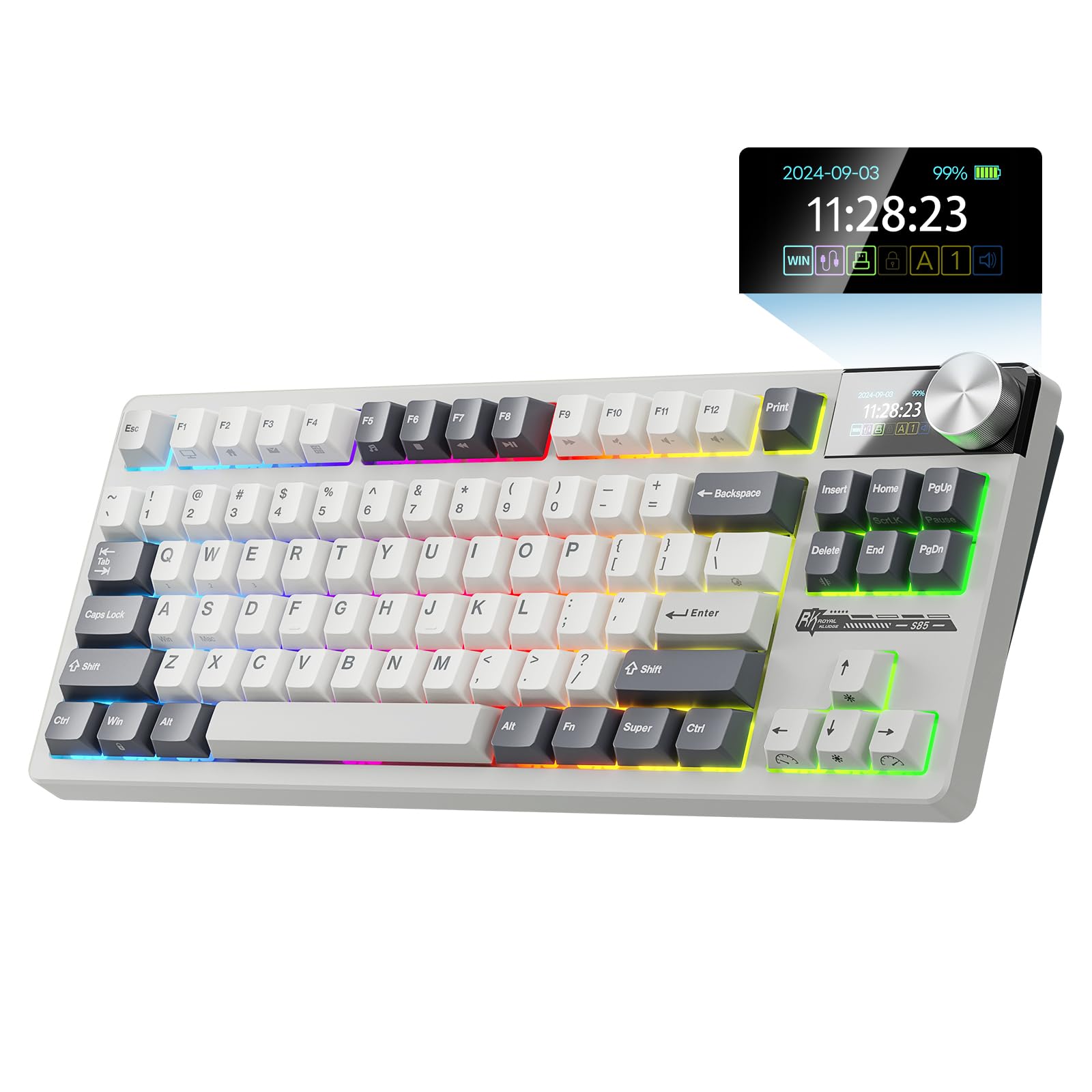 RK ROYAL KLUDGE S85 Wireless Mechanical Keyboard  TKL Keyboard with Display & Ratchet Knob  Triple-Mode Bluetooth/2.4GHz/USB-C  Custom Linear Silent Switches  7200mAh Battery  Hot Swappable  85 Keys