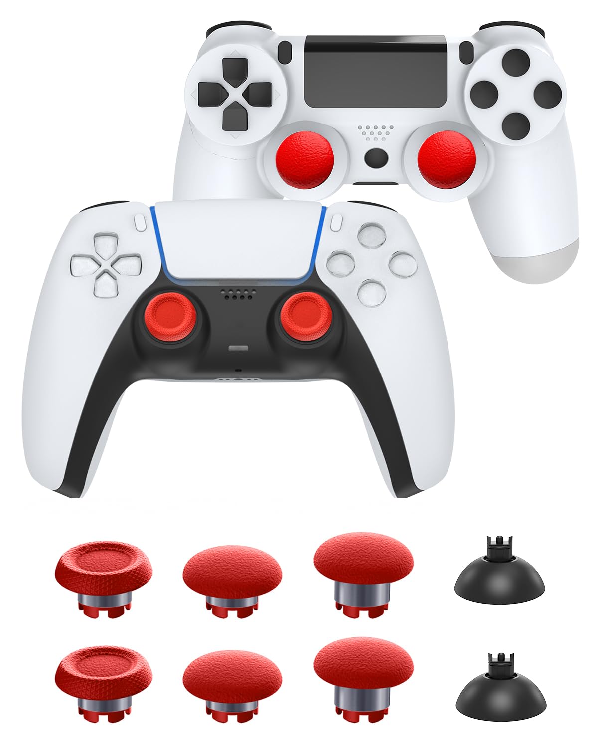 CHARM FOCUS Thumbsticks for PS5 Controller Accessories  Thumb Sticks for PS4 Controller Joystick Replacement Kit  Analog Thumb Grips for Switch Pro Controller Thumbsticks  6 Joystick  2 Base  Red