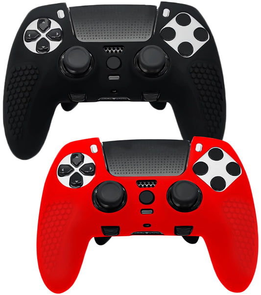 Ceozon Silicone Skin Cover Accessories Compatible with Ps5 Edge Controller Soft Anti-Slip Protector Case Black and Red