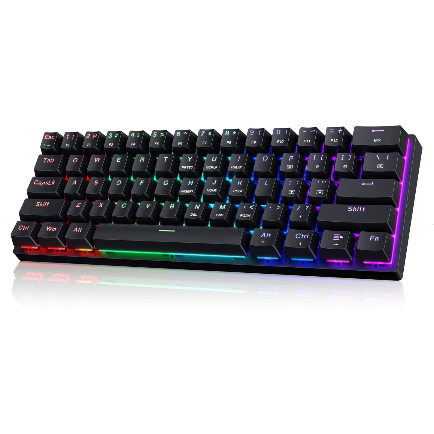 CACKBIRD Portable 60% Mechanical Gaming Keyboard - Wired, Blue Switches, LED Backlit, Ultra-Compact, Premium Black, 61 Keys for PC/Mac/Xbox