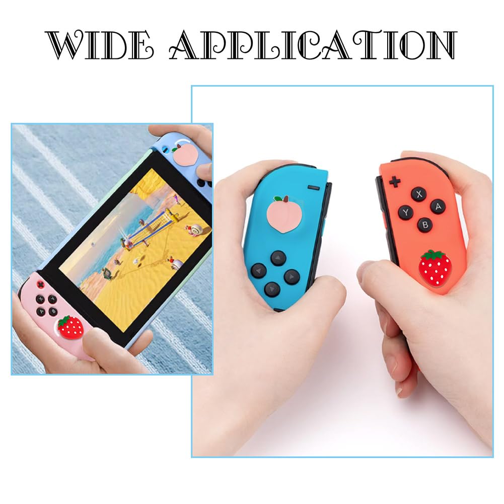 GORGECRAFT Thumb Grips for Switch OLED Lite - 4Pcs Mixed Fruit Pattern Joystick Caps, 22x20mm & 21.5x19mm, Soft Silicon Cover
