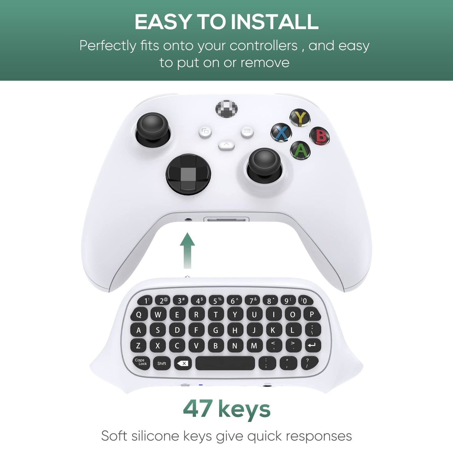 FASTSNAIL Wireless Keyboard Controller for Xbox Series X/S - Ergonomic USB QWERTY Chatpad with Audio Jack - White, Model XSX24-2