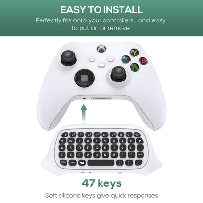 FASTSNAIL Wireless Keyboard Controller for Xbox Series X/S - Ergonomic USB QWERTY Chatpad with Audio Jack - White, Model XSX24-2