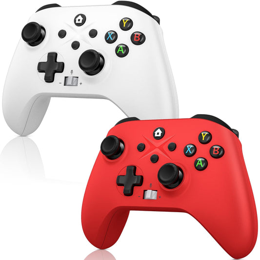 Nonbliep Xbox Controller 2 Pack - Wireless, Dual Vibration, 3.5mm Audio Jack, Turbo, 2.4GHz Adapter, White+Red