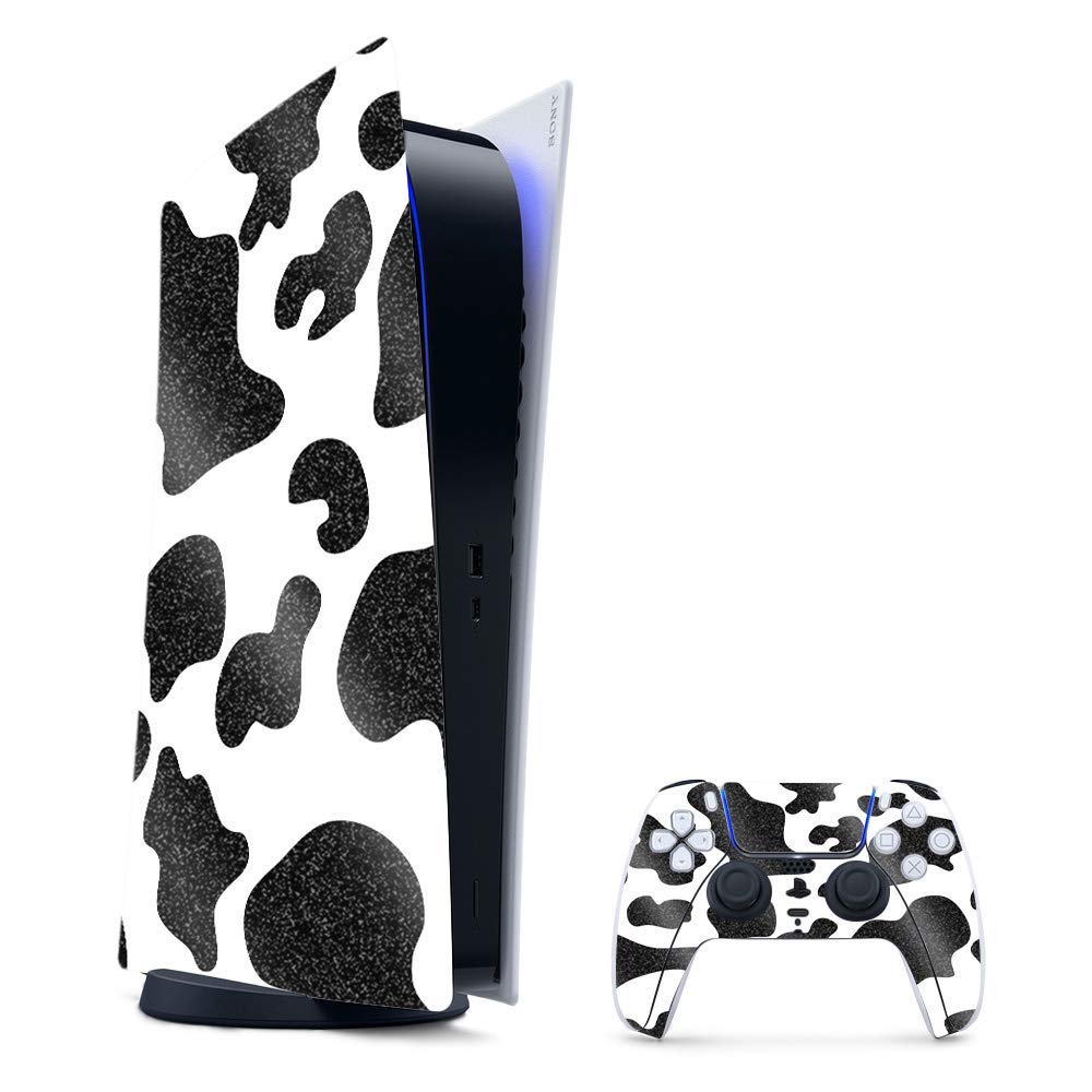 MightySkins Glossy Glitter Gaming Skin for PS5 / PlayStation 5 Digital Edition Bundle - Cow Print | Durable High-Gloss Glitter Finish | Easy to Apply and Change Styles | Made in The USA