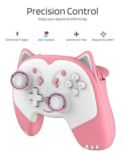 KINVOCA Wireless Controller for Nintendo Switch/Switch Lite - Pink, Turbo, Motion, Vibration, Headphone Jack, Model EG09A