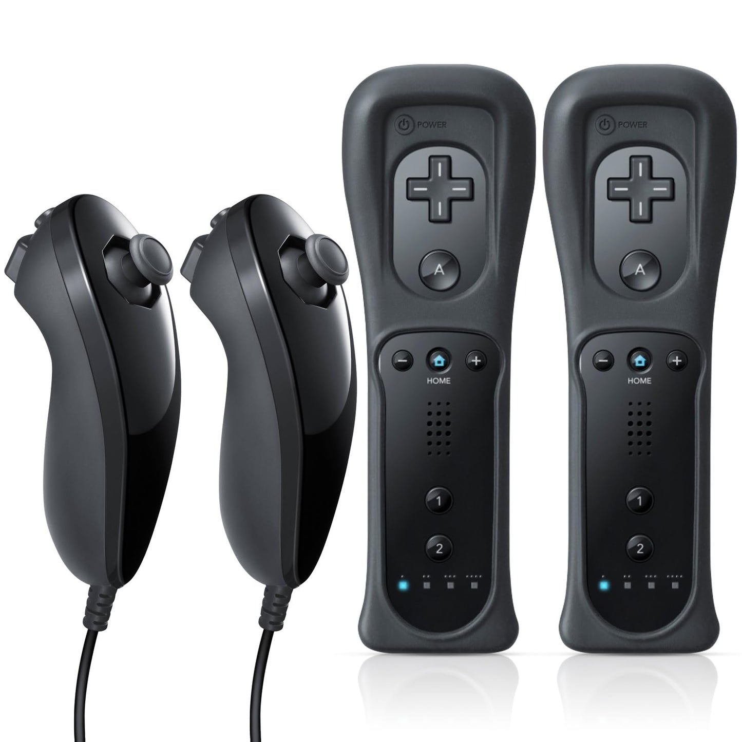 FASIGO Remote Controller with Nunchuck, Compatible with Nintendo Wii/Wii U, 2 Pack, Black