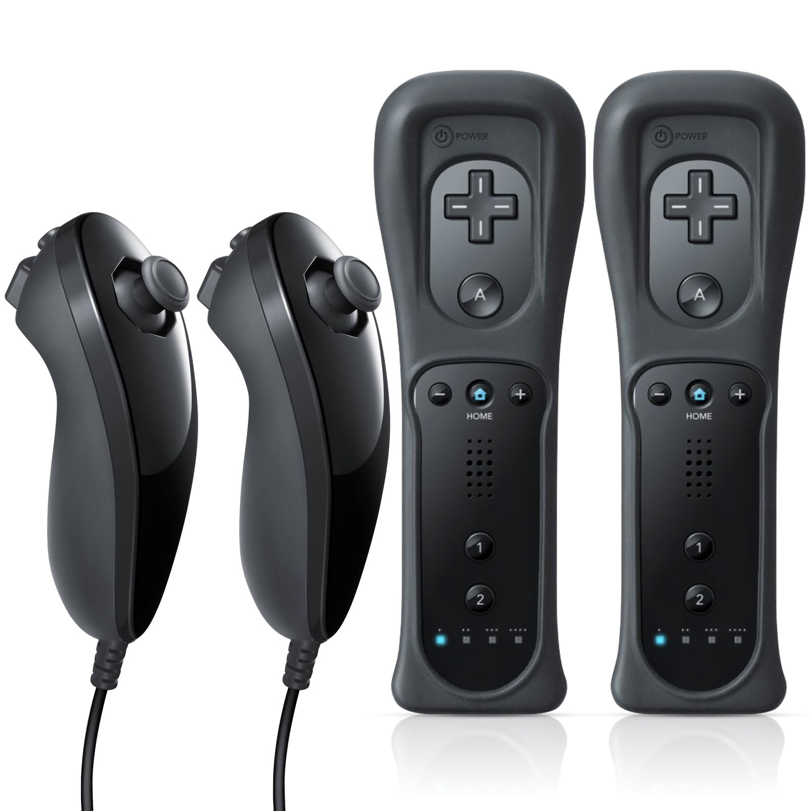 FASIGO Remote Controller with Nunchuck, Compatible with Nintendo Wii/Wii U, 2 Pack, Black