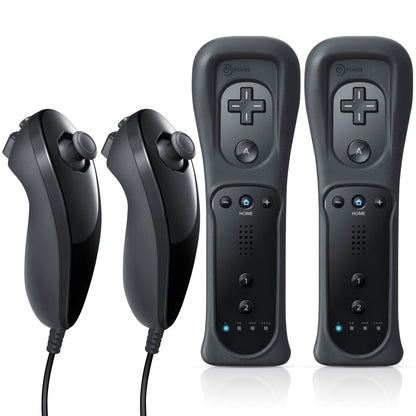 FASIGO Remote Controller with Nunchuck, Compatible with Nintendo Wii/Wii U, 2 Pack, Black