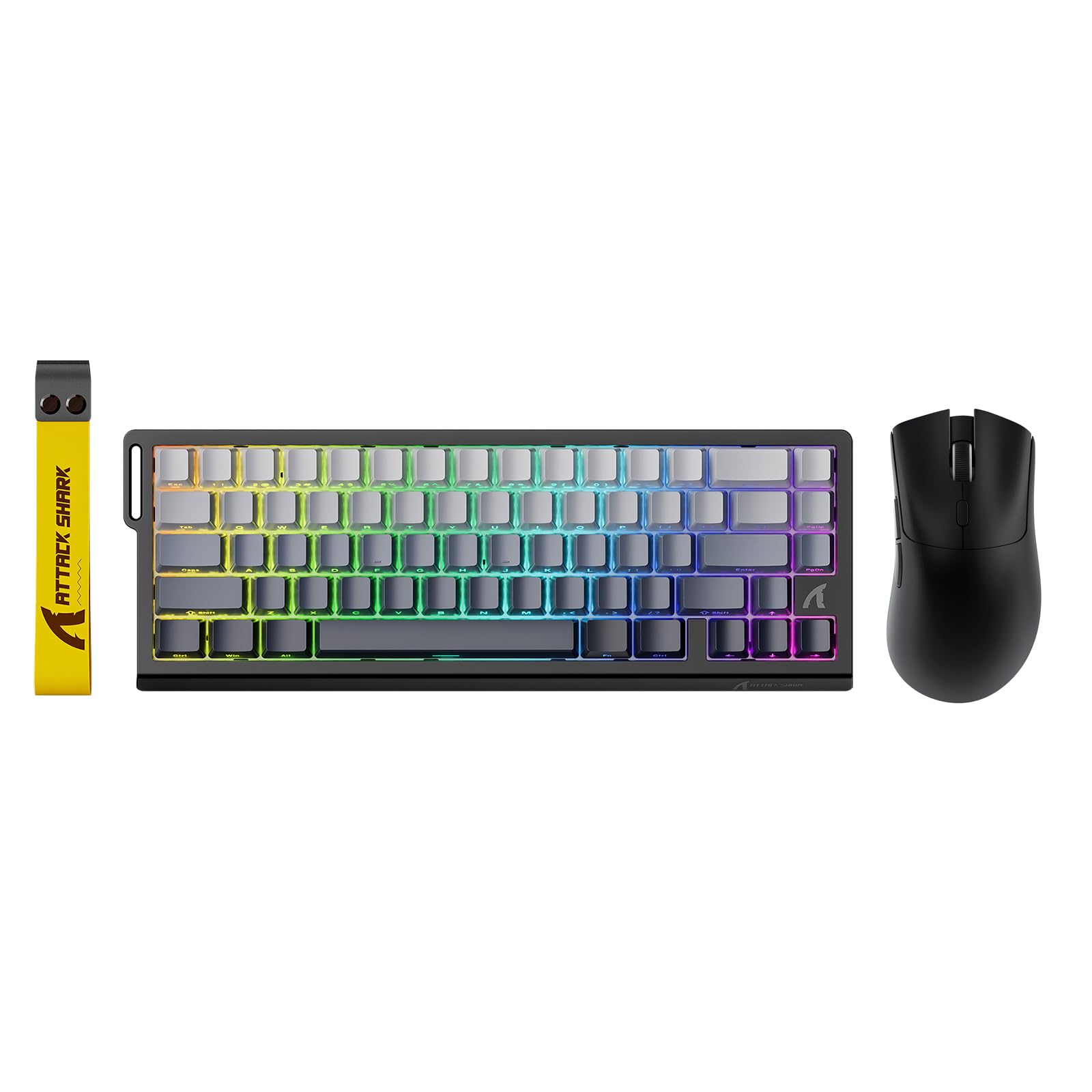 ATTACK SHARK X68 HE Wired Rapid Trigger Mechanical Gaming Keyboard and R1 Mouse with Adjustable Actuation Coiled Cable USB C/2.4Ghz Wireless/BT Ultralight 18K DPI Mice for Esport PC Gamer(Moonlight)