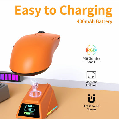 AJAZZ AJ159 Ultralight Gaming Mouse - 30K DPI, RGB Charging Dock, Sunset Orange, 100 Million Clicks, Ice Sensation Coating