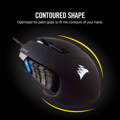 Corsair Scimitar Pro RGB MMO Gaming Mouse - 16,000 DPI, 12 Programmable Buttons, 4-Zone RGB Lighting, Black, Model CH-9304111-EU