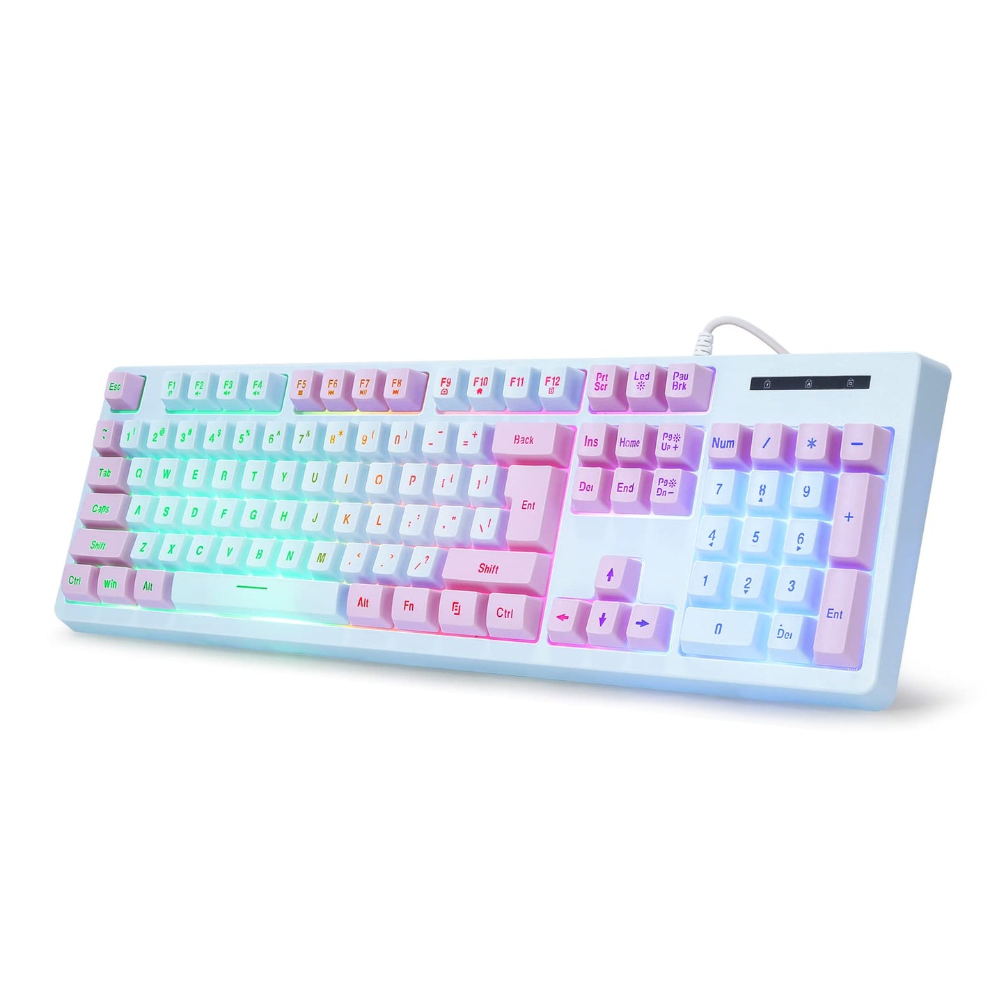 HUO JI Gaming Keyboard USB Wired with Rainbow LED Backlit  Floating Keys  Mechanical Feeling  Spill Resistant  Ergonomic for Xbox  PS Series  Desktop  Computer  PC  Blue Purple