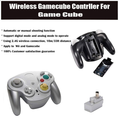 VTone Wireless Game Cube Controller - 2.4G Classic Gamepad (Black & Silver) - 2 Pieces with Receiver Adapter for Wii/Game Cube