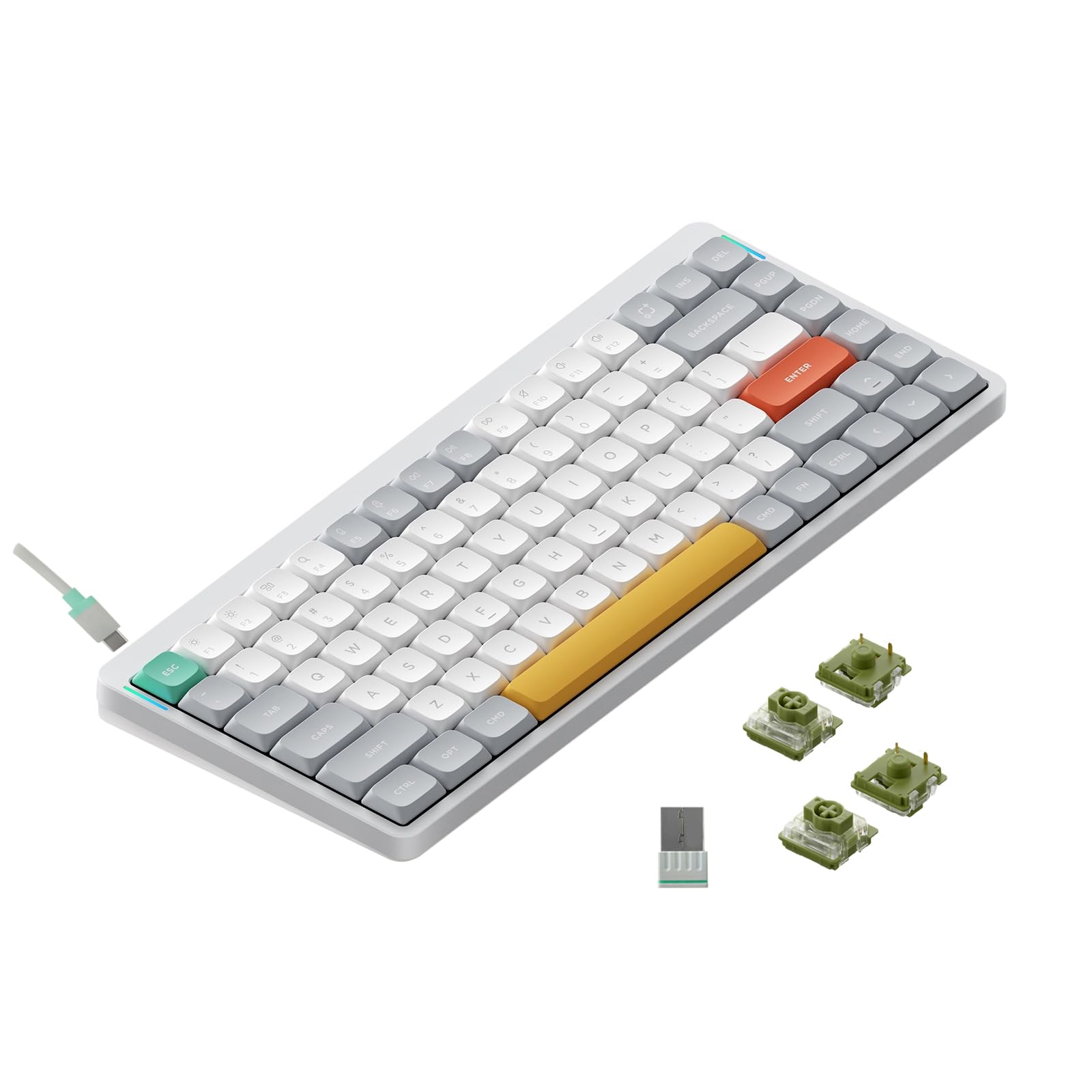 nuphy Air75 V2 Portable 75% Mechanical Keyboard Wireless Keyboard Supports Bluetooth/2.4G/USB-C RGB Gaming Keyboards Compatible with Windows/Mac OS/Linux Systems White-Gateron Moss Switch