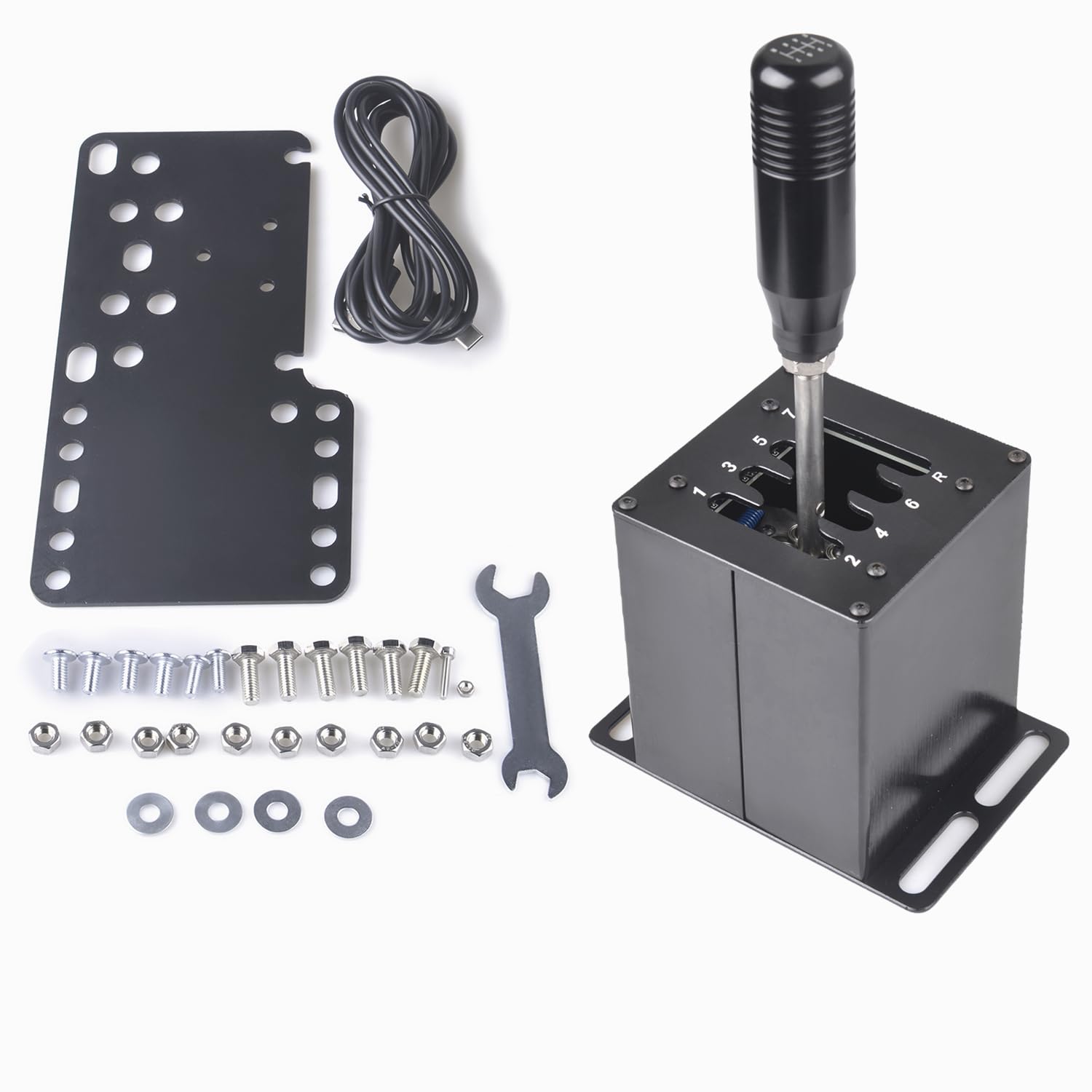 CNRAQR PC USB Simulator Shifter 7+R H Gear Shifter with Desk/Chair Mount Bracket Plate for Gear shift PC Windows Steering Compatible with LO GITECH G29/G27/G25/G920  T300RS/GT Wheel