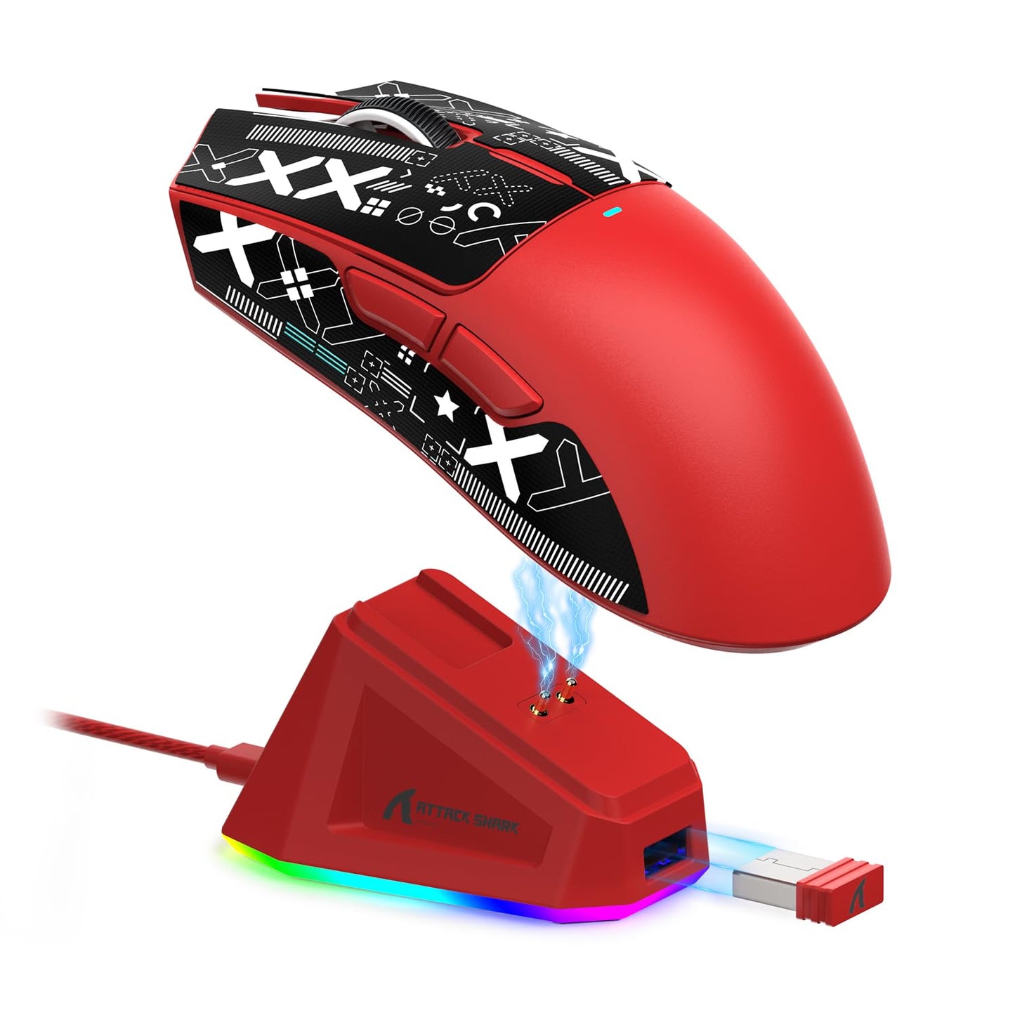 ATTACK SHARK X11 Lightweight Wireless Gaming Mouse - RGB, 22K DPI, Tri-Mode (2.4G/USB-C/BT), Red with Anti-slip Sticker