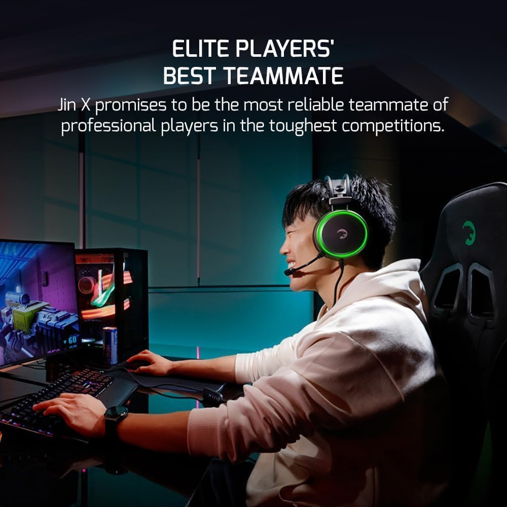 GAMEPOWER JIN Gaming Headset - Wired 3.5mm Jack, 50MM Drivers, Noise Cancelling Mic, 360 Spatial Audio, Black, Model MFMFGMP0002