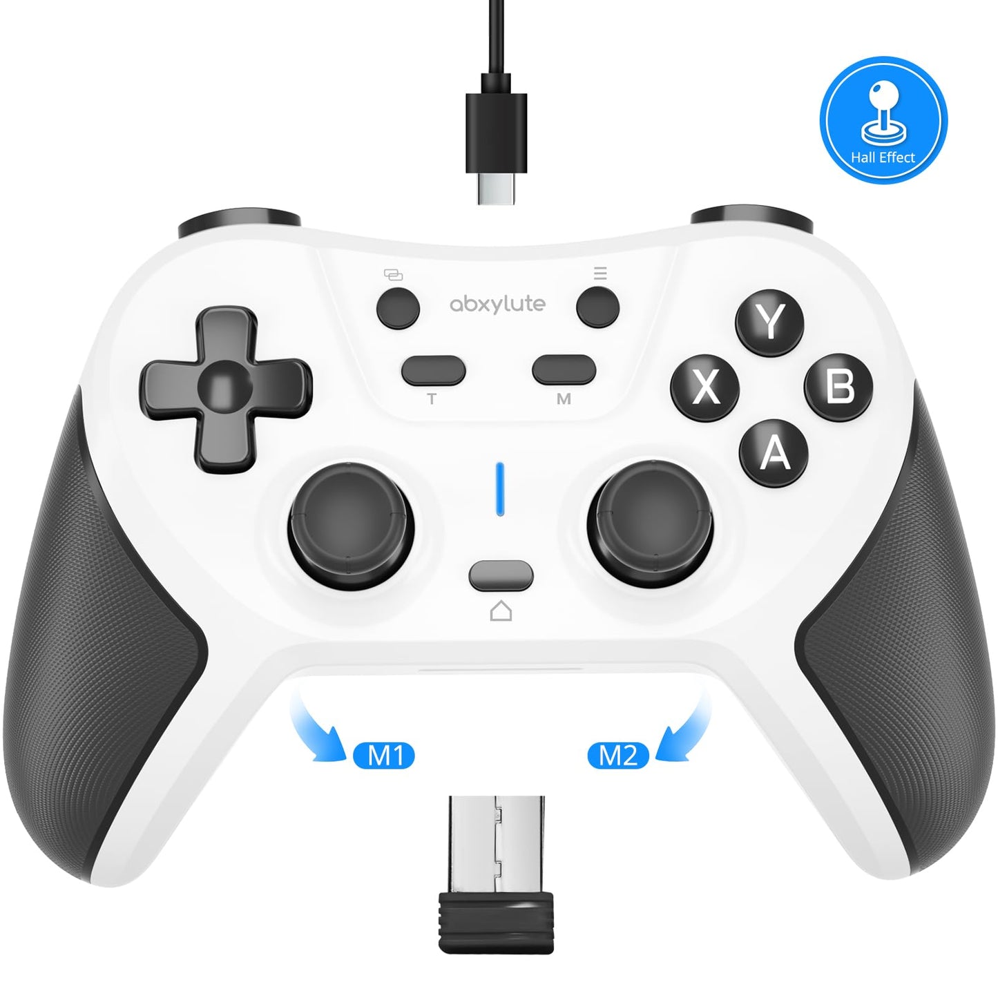 abxylute C5P Wireless Gaming Controller for PC/Switch/iOS/Android/PS3/PS4/Steam/MAC  2.4 GHz Hall Effect Stick & Trigger - Remappable Back Buttons - Rubberized Grips Console Layout Gamepad Vibration