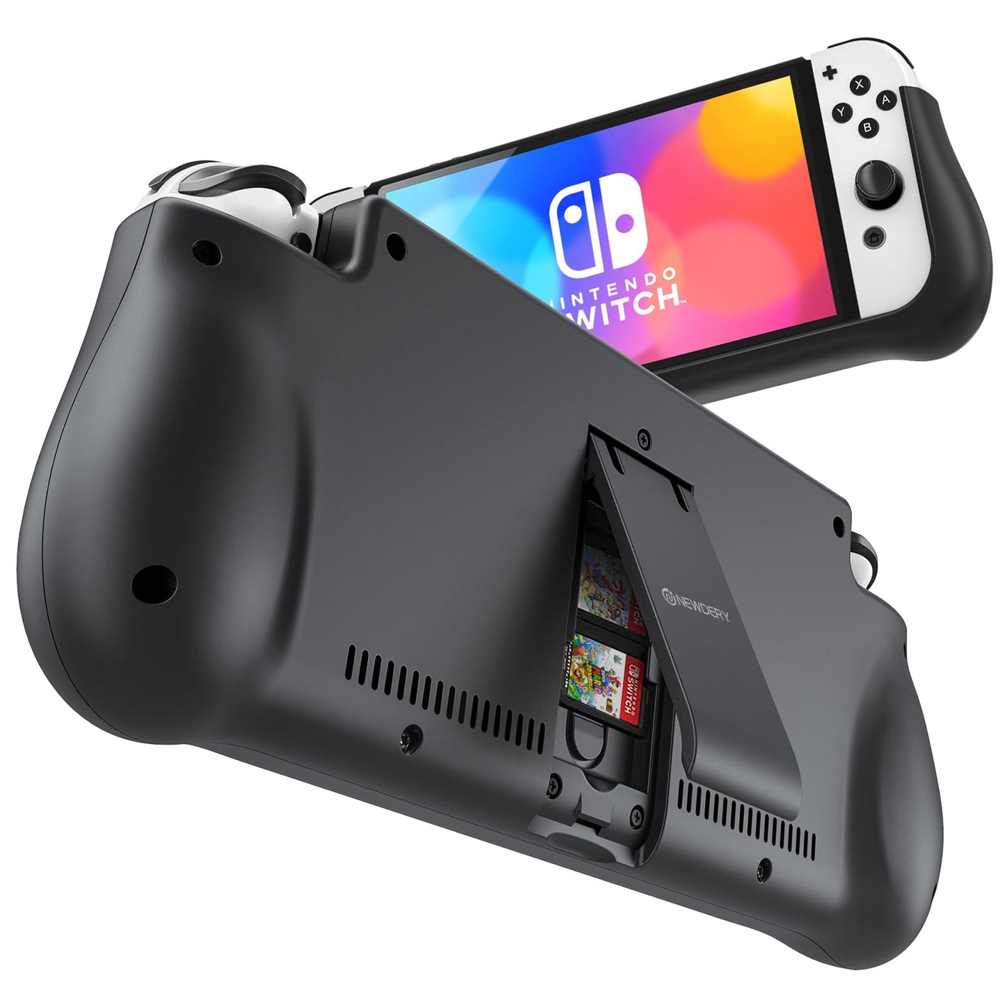 NEWDERY External Battery Station for Nintendo Switch/Switch OLED  10000mAh Backup Portable Charger Case Quick Charging 2 Extra Game Card Slots Adjustable Kickstand for Nintendo Switch Battery Pack