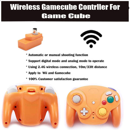 VTone Wireless Game Controller - 2.4G Classic Gamepad for Wii/GameCube - Black and Orange (2 Pieces with Receiver Adapter)