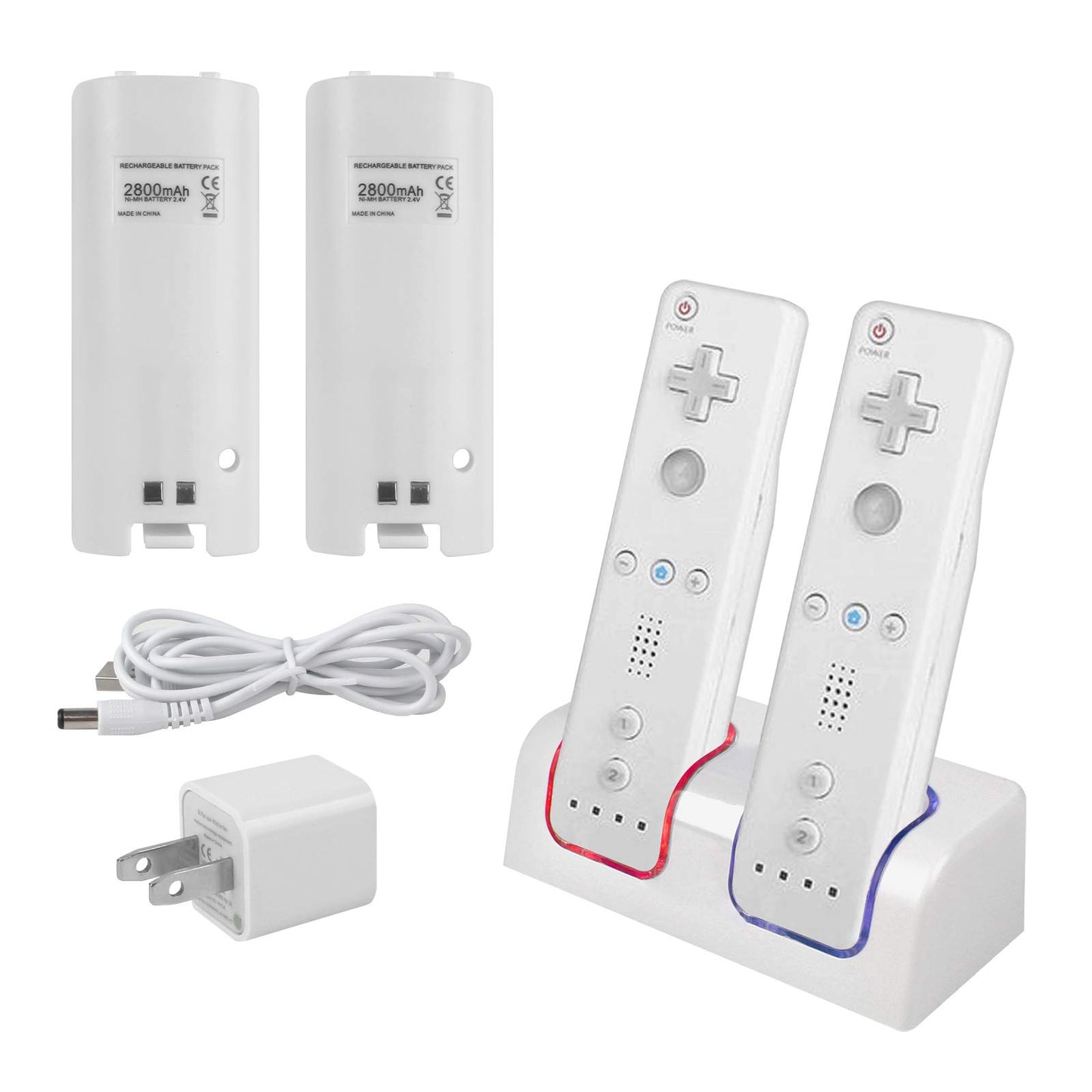 Kulannder Wii Remote Battery Charger Station with Dual Charging Dock & 2 Rechargeable Batteries - White, Model KD-chargers02