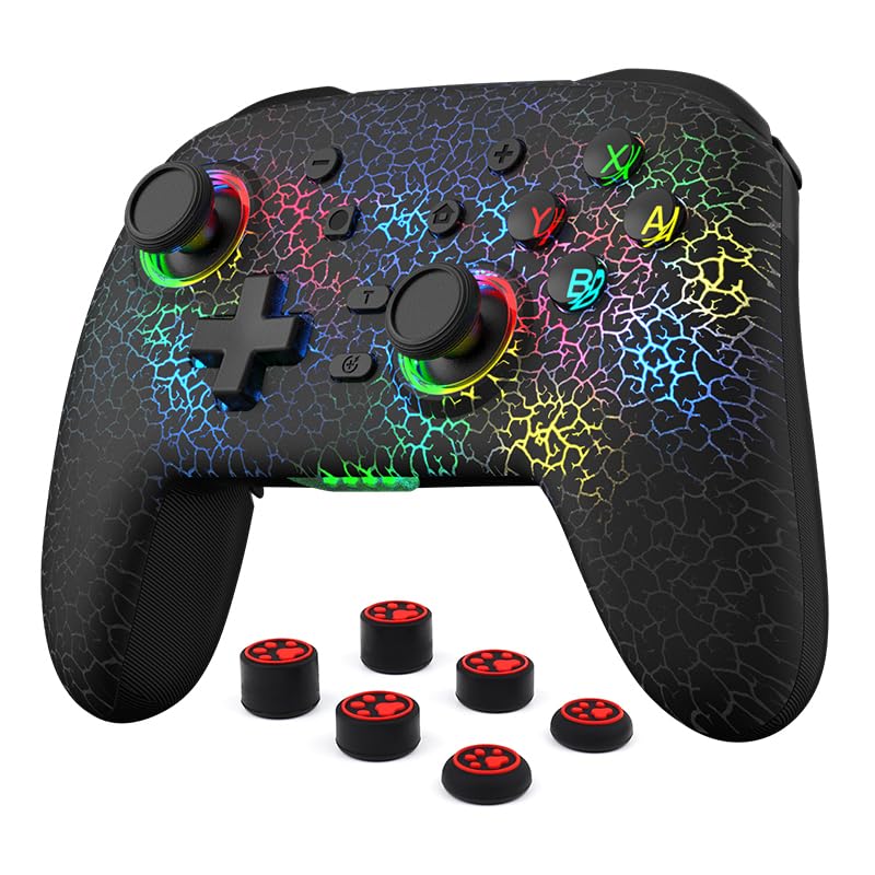 RALAN Black Wireless Pro Controller for Nintendo Switch/OLED/Lite - LED Color Light, Programmable, Turbo, Dual Vibration