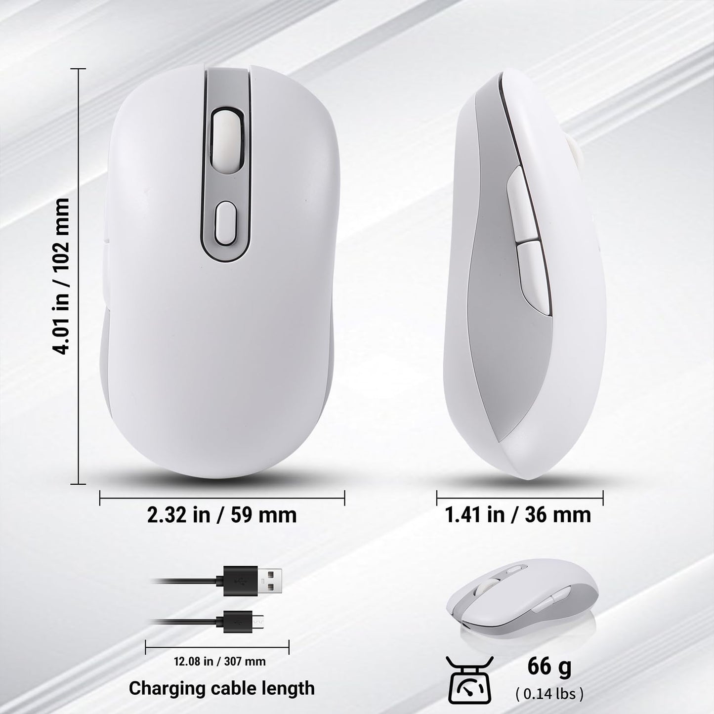 KUYHRF Wireless Mouse - 3 Modes Bluetooth 5.0 & 4.0, 2.4G Rechargeable Ergonomic Mouse for Laptop/PC/Mac/iPad Pro -