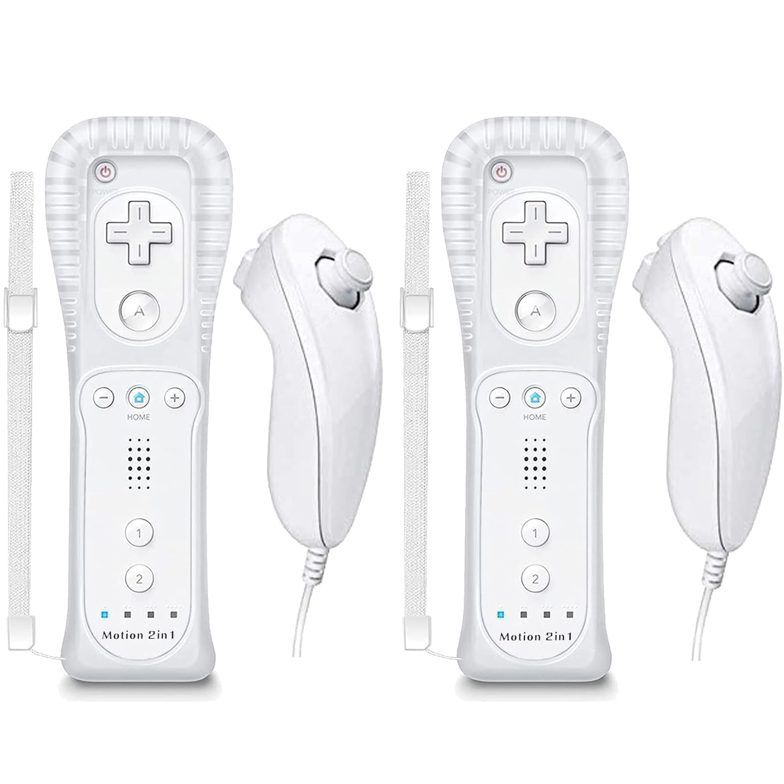 Burcica 2 Pack Controller for Wii Remote and Nunchuck with Motion Plus, with Silicone Case and Wrist Strap (White)