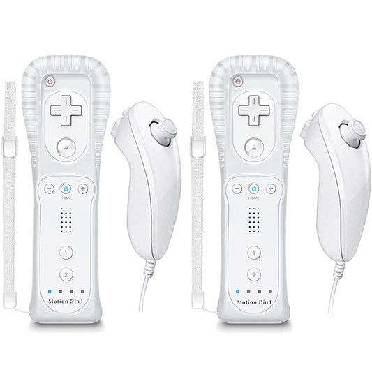 Burcica 2 Pack Controller for Wii Remote and Nunchuck with Motion Plus, with Silicone Case and Wrist Strap (White)