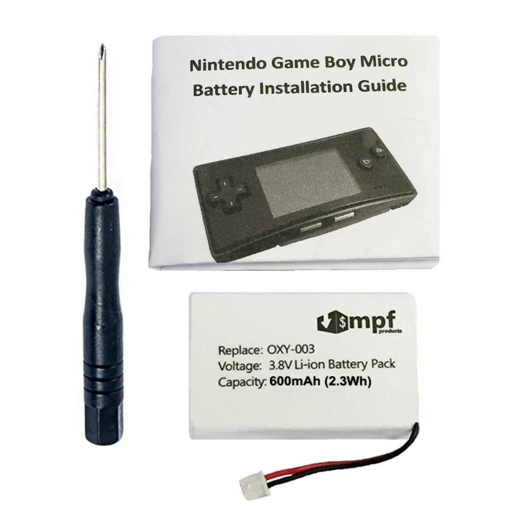 MPF Products OXY-003 Battery Replacement Kit for Nintendo Game Boy Micro, 600mAh, Compatible with OXY-001, Reliable Power Solution