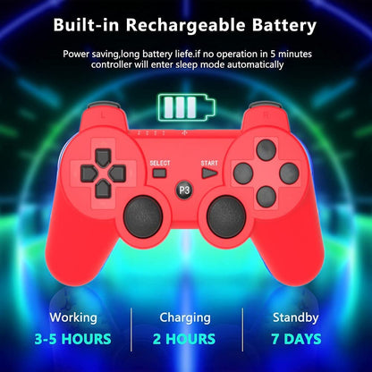 Rzzhgzq PS3 Wireless Controller - Bluetooth Gamepad with USB Charger, 2 Pack (Red & Green) for Playstation 3 Console