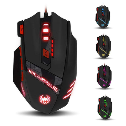 Zelotes T90 Gaming Mouse - 9200 DPI, 8 Programmable Buttons, LED Lights, Black