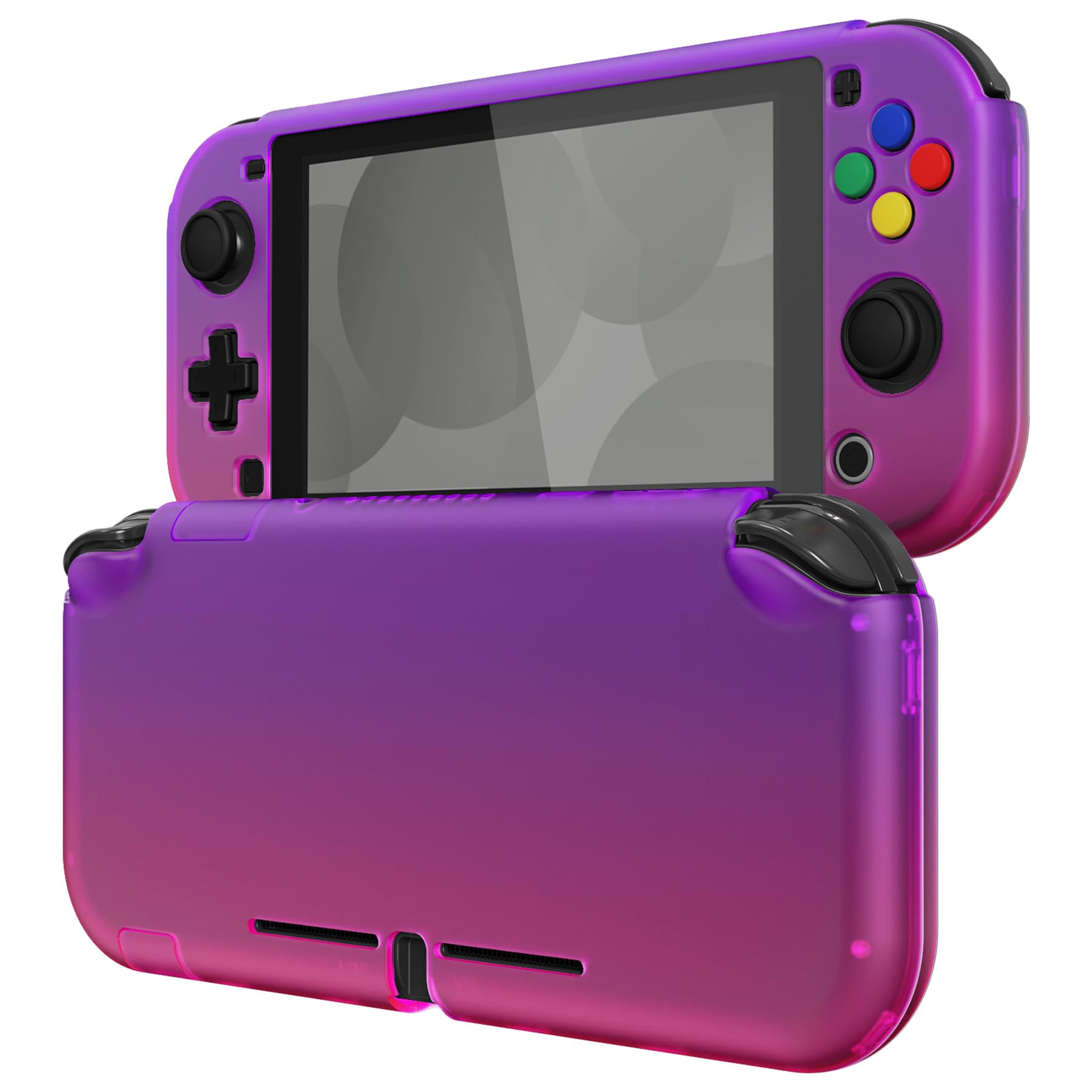 eXtremeRate PlayVital Protective Case for Nintendo Switch Lite - Hard Cover, Screen Protector, Thumb Grips, Clear Atomic Purple Rose Red