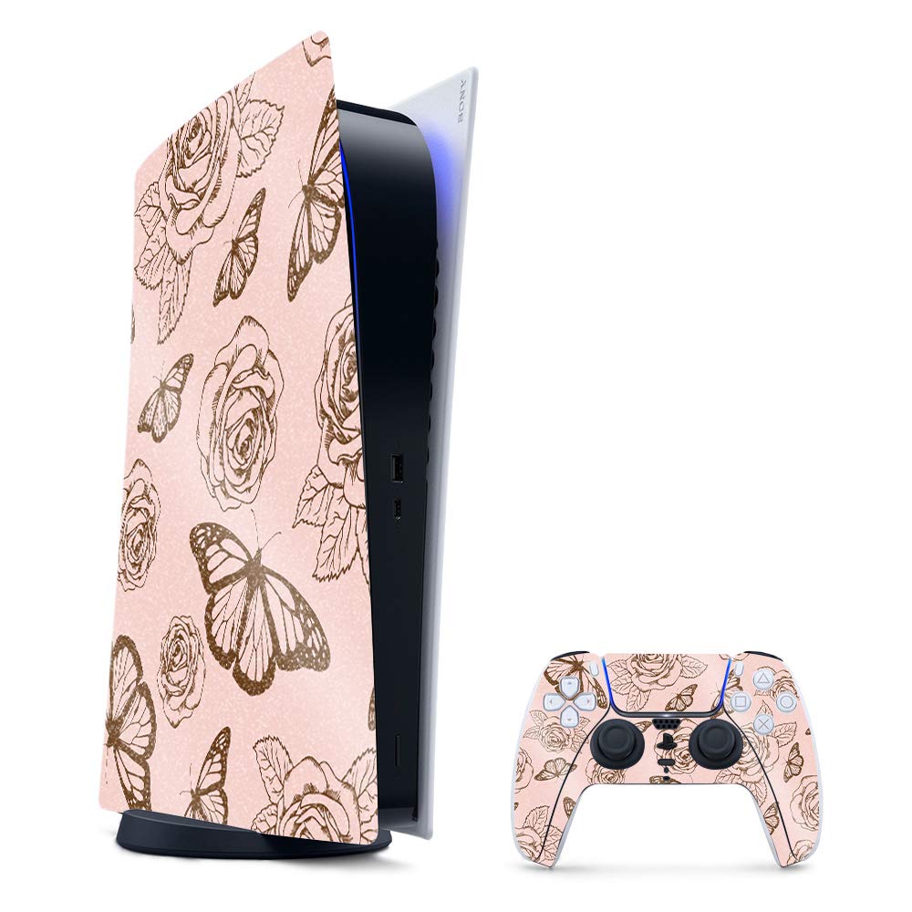 MightySkins Glossy Glitter Gaming Skin for PS5 / PlayStation 5 Digital Edition Bundle - Butterfly Garden | Durable High-Gloss Glitter Finish | Easy to Apply  Change Style | Made in The USA