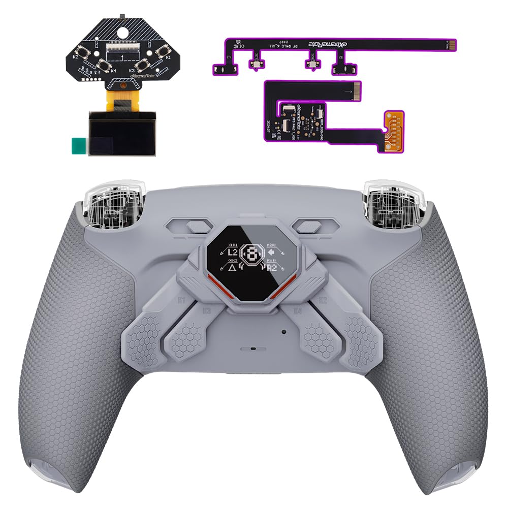 eXtremeRate SPARK Back Paddles Kit for PS5 Controller BDM-030 040 050 060 OLED Display + Clicky Trigger Stops + Rubberized Grips Remappable 4 Back Buttons Set for PS5 Controller - Gray & New Hope Gray