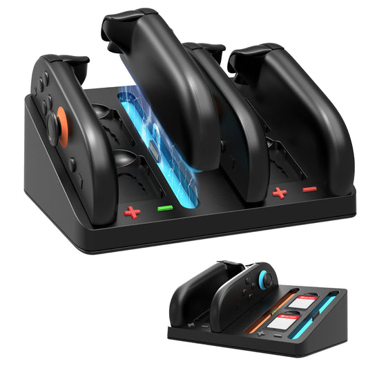 Goldium Charging Dock for Nintendo Switch 2 & 1 | 4 in 1 Magnetic Secure Charger for Joy-Con 2 & Controllers | with 4 Game Card Slots & Organized Storage